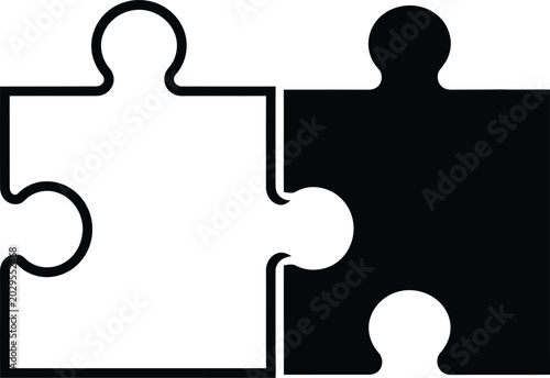 Foto Two puzzle pieces connecting black and white graphic