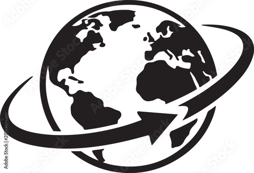 Foto World globe with circling arrow icon for global transfer, communication, and net