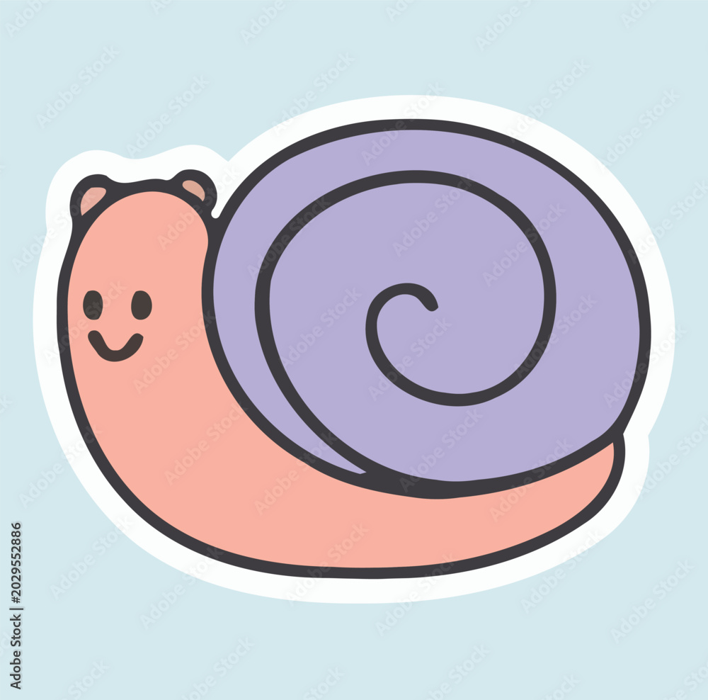 Obraz premium Cute funny cartoon snail vector illustration on a white background with a happy swirl shell design