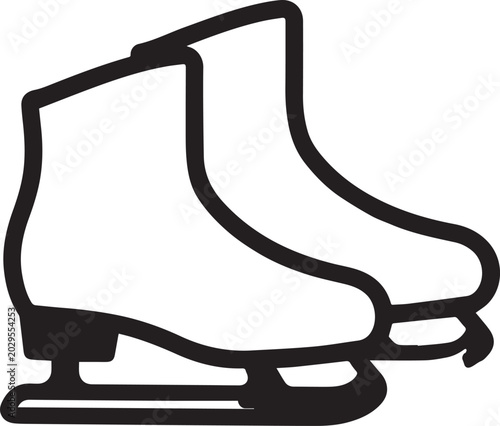 Photography A pair of white figure skates with sharp blades are depicted in a clean, stylized graphic, ready for gliding on ice