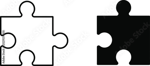Fotografia Two puzzle pieces black and white outline connection and completion concept