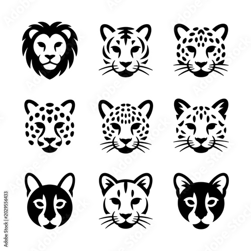 Photography Vector illustration of various cat heads including lion tiger leopard cheetah do