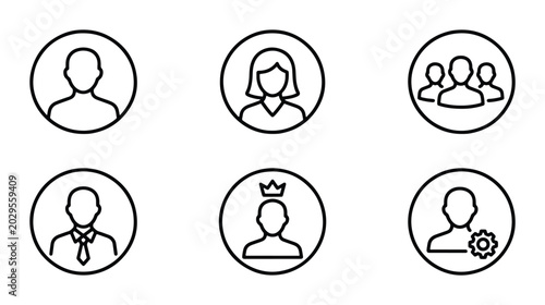 User Profile Icons Set: Diverse People, Roles, and Settings, Vector Graphics