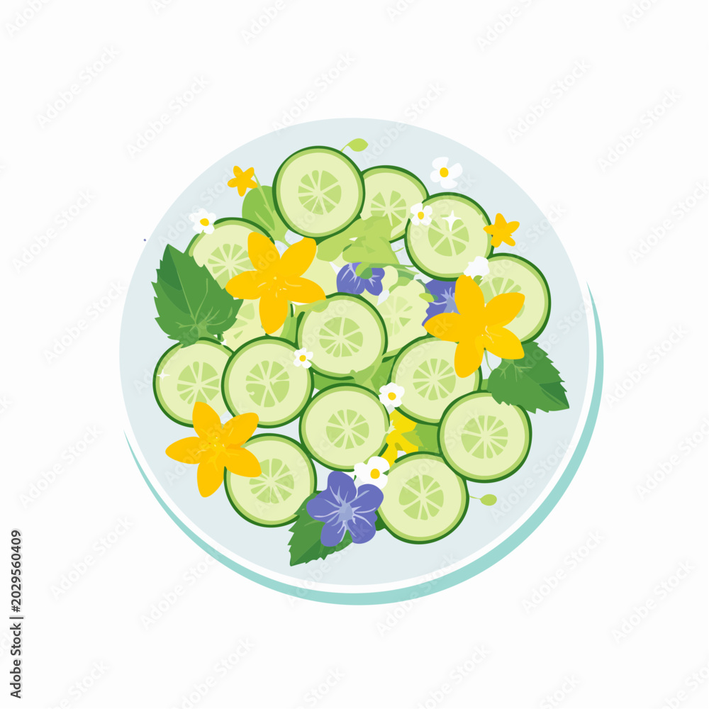 Fototapeta premium Gurken-Blüten-Salat mit Minze