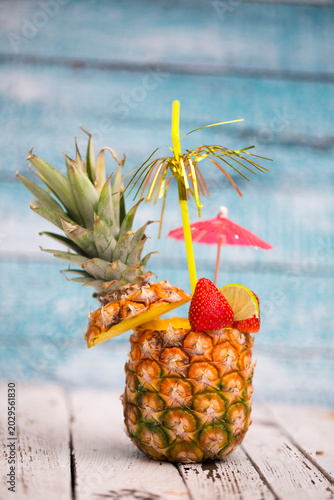 Pina colada in a pineapple