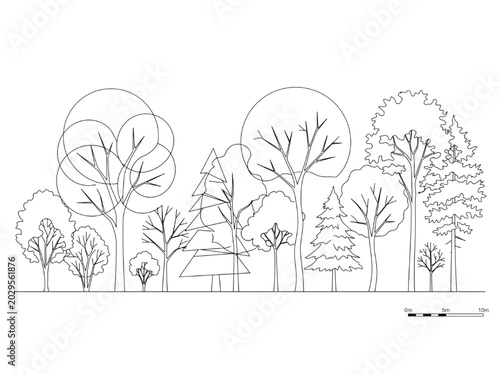 Φωτογραφία Precision CAD vector outline of a diverse arboreal landscape, perfect for enviro