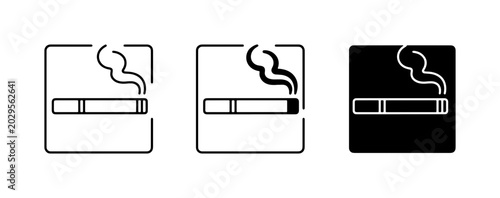 Smoking Area Sign Icons, Cigarette Symbol Vector Graphics, No Smoking Zone Signs