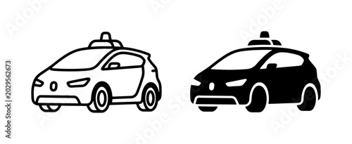 Taxi Car Icons, Black and White Vector Graphics, Urban Transportation Symbols