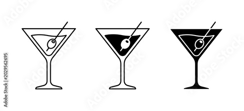 Martini Glass Icons: Line Art, Silhouette, and Filled Styles for Cocktail Graphics