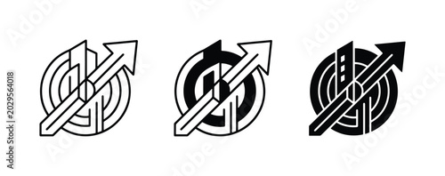 Growth Arrow Icon Set, Business Target Goal Achievement, Success Strategy Vector Graphics