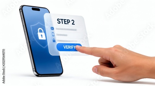 Phone, verification and security screen with hand for 2FA, login and mobile app privacy. Digital, interface and authentication with technology, protection and identity for secure account access.