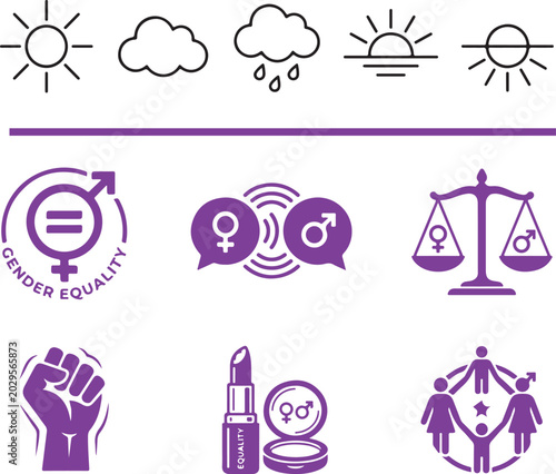 Obraz na plátne Gender equality and weather icon set vector collection with feminine and masculi