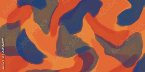 Obraz na płótnie Motif abstrait organique de taches fluides contrastées aux tons orange vif et bl