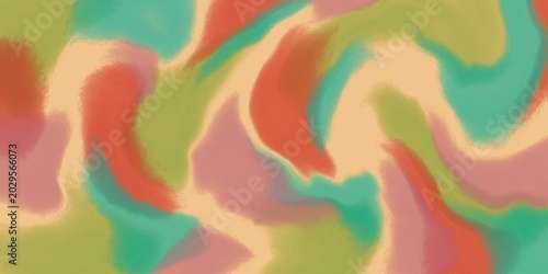 Foto Fond abstrait avec tourbillons de peinture aux tons rouge brique, vert émeraude