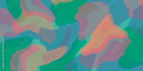 Foto Motif abstrait organique de taches superposées aux tons vert émeraude, rose terr
