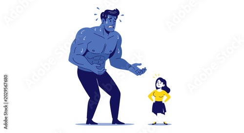 Obraz na płótnie Intimidated Woman Faces Muscular Man, Power Imbalance Concept