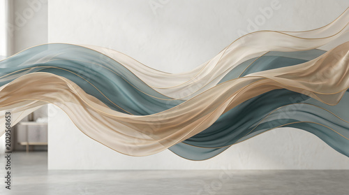 Modern interior with abstract flowing fabric sculpture interior abstract