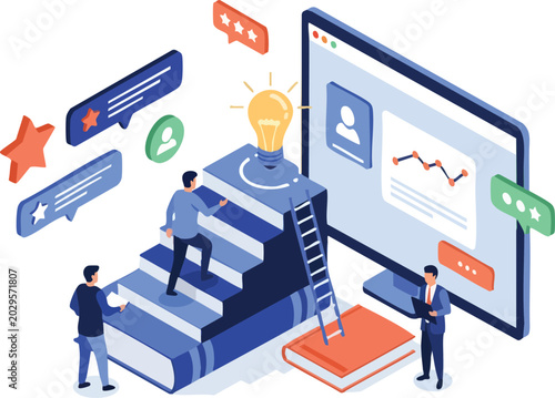 Isometric business training and career growth concept