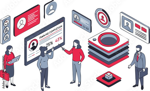 Isometric Vector of Corporate Training Completion and Skill Progress