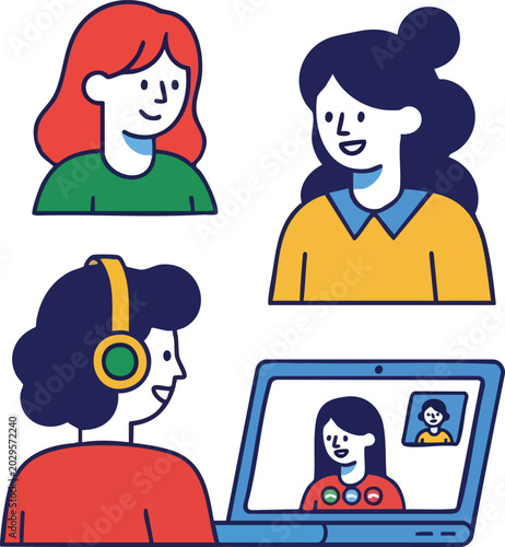 Virtual Class Session and Online Education Concept Vector Illustration