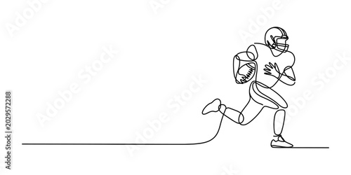 Fotografie Continuous single line drawing of an american football player running with the b