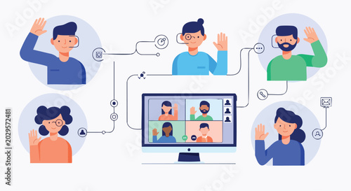 Virtual Meeting and Online Team Collaboration Illustration