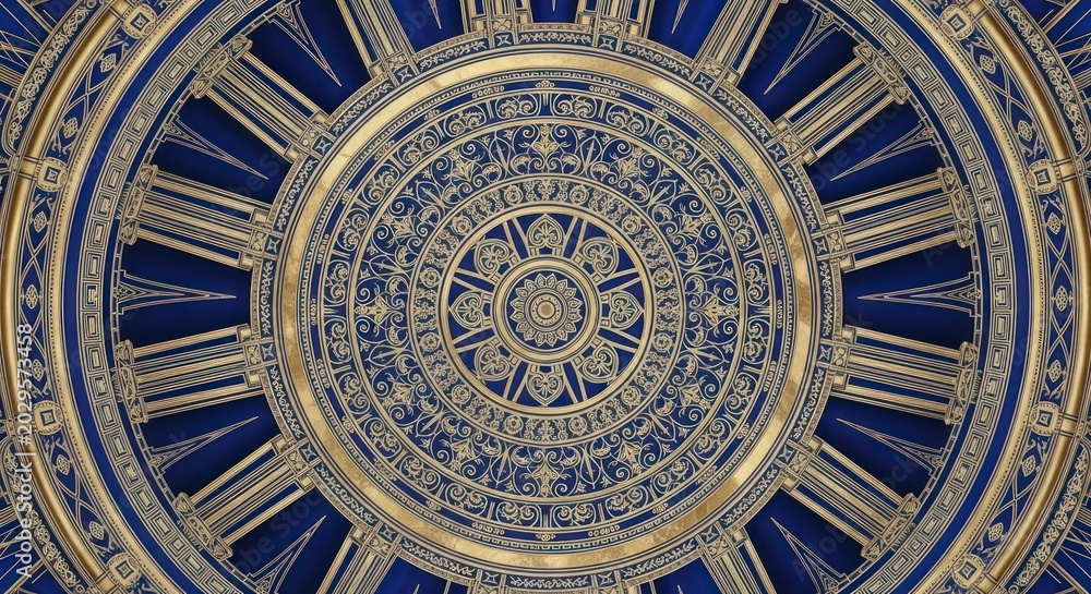 Obraz premium Intricate Gold Mandala Pattern on Deep Blue Background