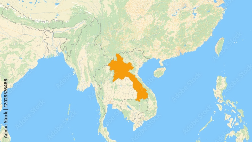 Fototapeta premium Zoom in on a Country from a Stylised World Map Laos
