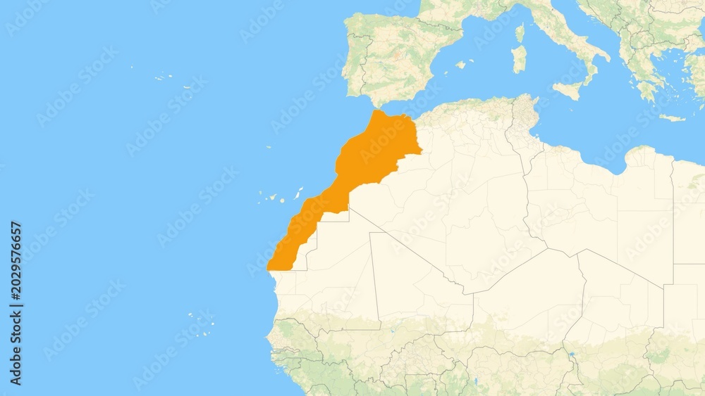 Fototapeta premium Zoom in on a Country from a Stylised World Map Morocco