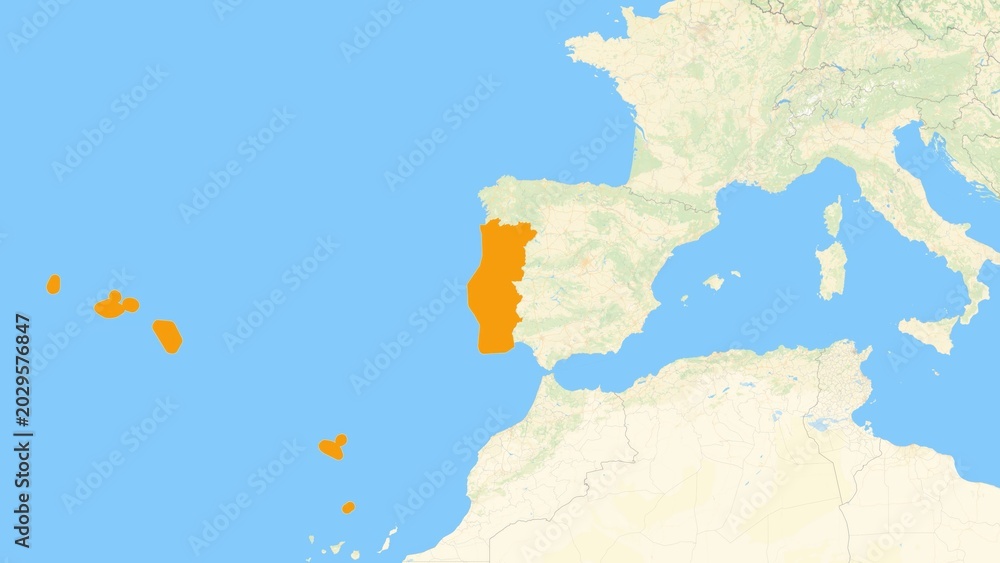 Fototapeta premium Zoom in on a Country from a Stylised World Map Portugal