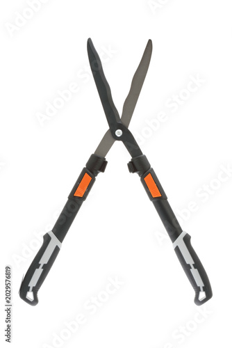 Garden shears open on white