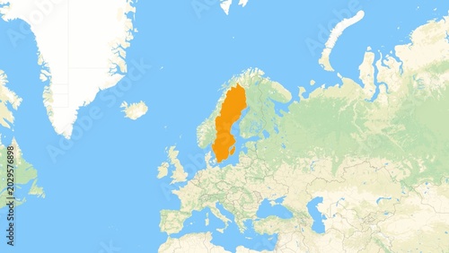 Zoom in on a Country from a Stylised World Map Sweden