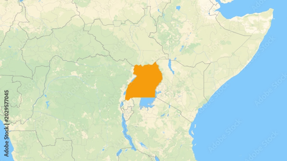 Obraz premium Zoom in on a Country from a Stylised World Map Uganda