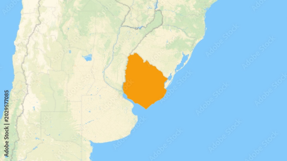 Obraz premium Zoom in on a Country from a Stylised World Map Uruguay