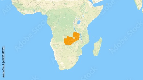 Fotografie Zoom in on a Country from a Stylised World Map Zambia
