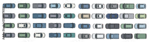 Top View Car and Pickup Truck Vehicle Flat Vector Set for Architectural Floor Plans