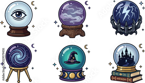 Bild auf Leinwand Mystical Crystal Ball Collection with Witchcraft, Magic Orbs, Celestial Fantasy,