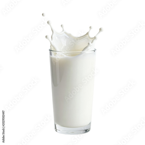 Refreshing splash of milk in a clear glass on a neutral background studio shot