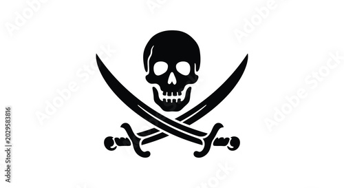 Slika na platnu Black skull and crossbones symbol pirate flag design in solid silhouette