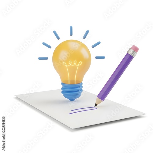 Light bulb drawing idea on paper with colored pencil