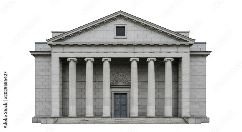 Obraz premium Classic stone bank building with tall columns and grand entrance isolated on transparent background