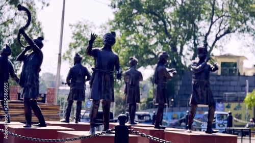 Local Culture Represented Through Statues in Urban Chowk, Traditional Heritage, Public Art, City Landmark and Cultural Identity Scene