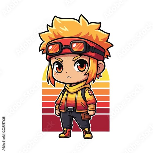 Cartoon Character Anime Style Boy.