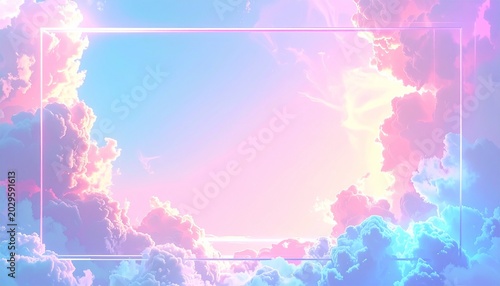 ピンクとブルーの空のフレーム背景素材
