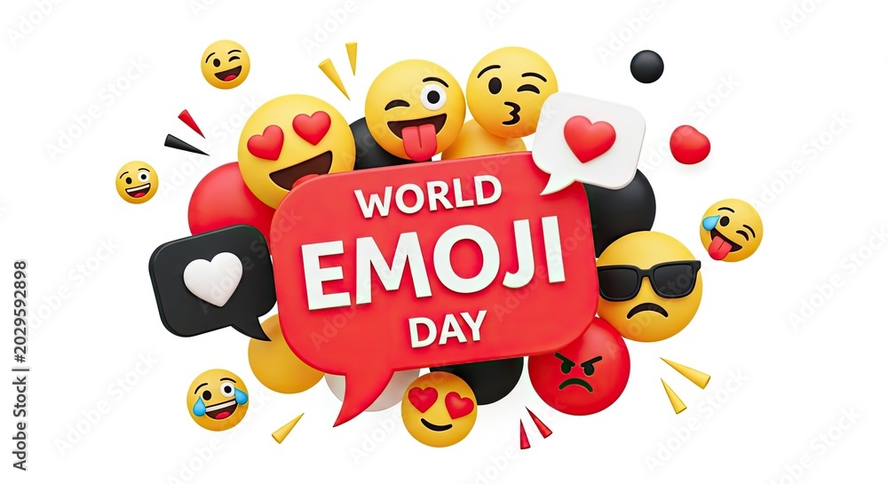 Naklejka premium A colorful illustration celebrating world emoji day with various emojis on a white background