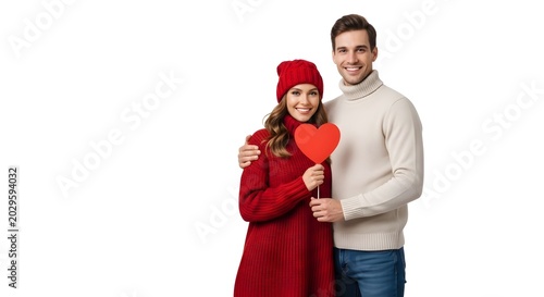 Happy Couple Celebrating Love with Heart and Gift.