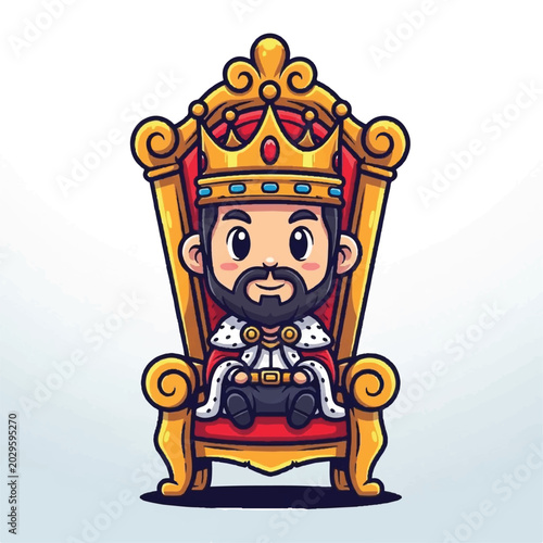 Bilde på lerret Cartoon King Sitting on Throne Chair 1.