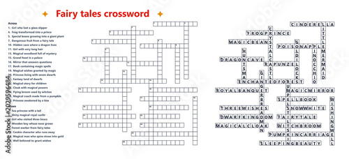 Fairy tales crossword puzzle printable educational worksheet