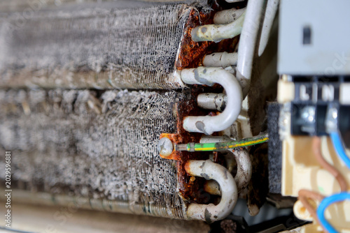 Rust Damaged Air Conditioner Evaporator Coil With Severe Corrosion