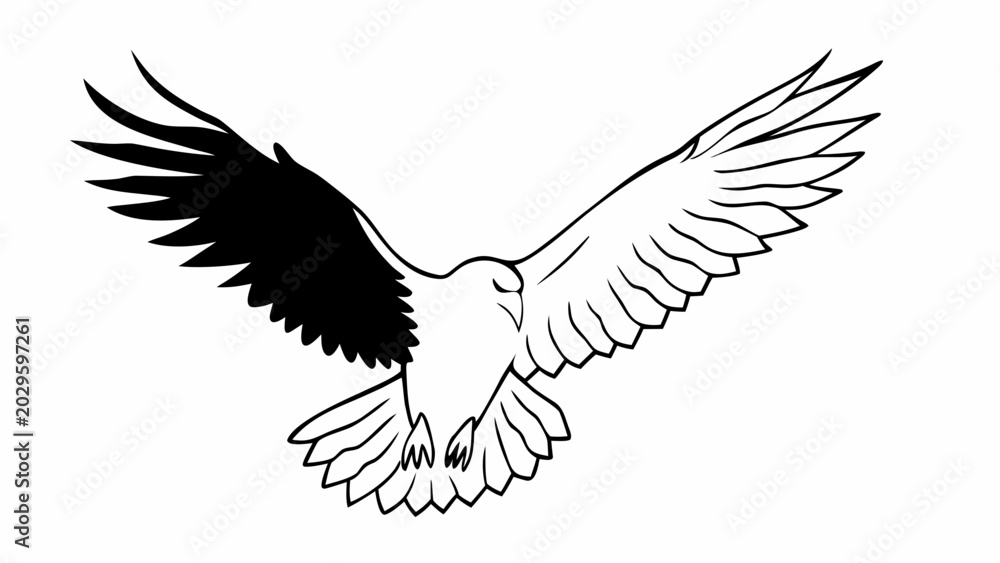 Fototapeta premium Flying Eagle Black and White Vector Design